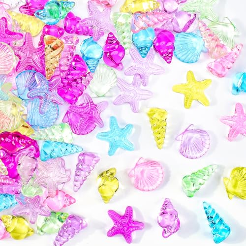 4 Styles Acrylic Seashells Conch Gems, 65pcs Sensory Bin Fillers for Ocean Sea Shells Beach Theme Party Wedding Decoration Scatter Table Vase Fillers Home DIY Crafts - color: Seashells, size: Conventional
