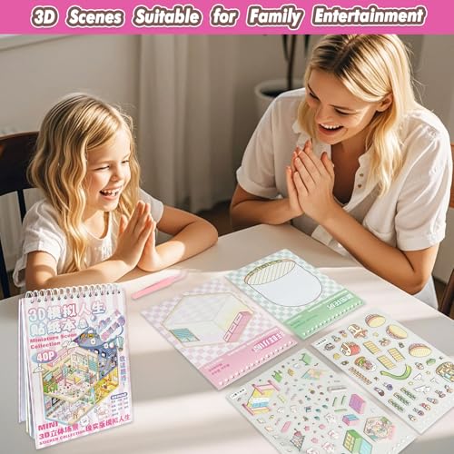 3D Sticker Scene Book 20 Sets 3D House Stickers Therapy DIY Stickers Miniature Cozy Room Sticker Scenes for Adults Relief Stress Funny Gift for Holiday (Pink 2)