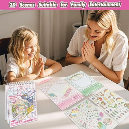 3D Sticker Scene Book 20 Sets 3D House Stickers Therapy DIY Stickers Miniature Cozy Room Sticker Scenes for Adults Relief Stress Funny Gift for Holiday (Pink 2)