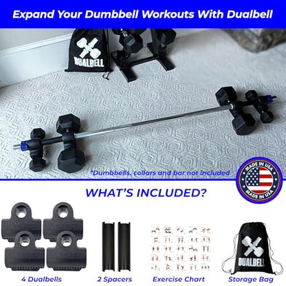 Dumbbell Converter to Barbell For 1" Bars, 500lb, Black w/Collars - color: Black (for standard 1" bar)