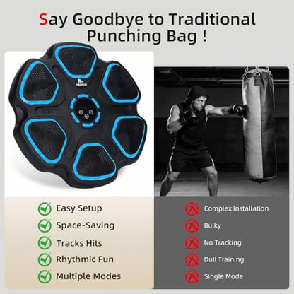 Abahub Music Boxing Machine for Adults & Kids - 11 Modes & Bluetooth Boxing Punch Machine, Home Fitness Equipment with Gloves, Wall Mounted Interactive Boxing Target, Nice Gift Choice - color: Blue Light, style: Circular