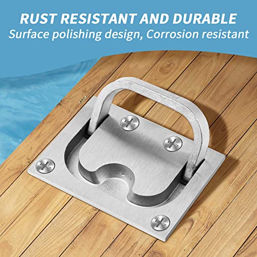 Stainless Steel Hatch Pull Flush Lift Solid Boat Ring Hatches Handles for Boat Deck Hatch Flush Ring Pull Home Furniture Drawer Cabinet Recessed Lid Handle (2 Pack of Flush Ring Pull)
