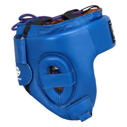 Green Hill Five Star Leather Boxing Headgear for Men & Women | AIBA-approved leather head guard for boxing, MMA and Muay Thai with secure fit and impact protection during sparring. - color: Blue