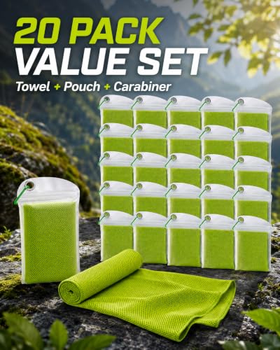 Pack of 20 Cooling Towel 40x12'' Ice Towel for Neck and Face Microfiber Chilly with Bag Breathable Yoga Gym Stay Cool Towels Sweat Rag for Workout Running Camping Pilates Beach, Green - color: Green
