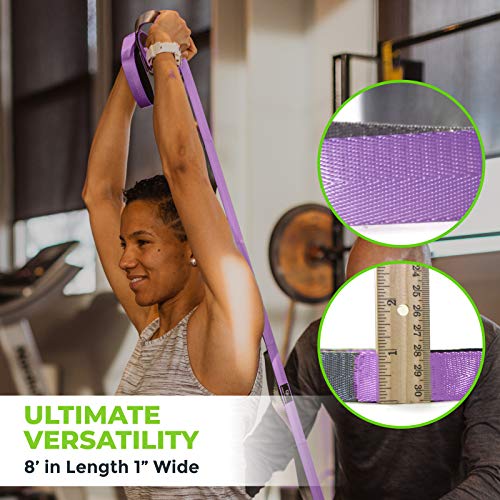 Stretching Strap for Physical Therapy, 12 Multi-Loop Stretch Strap 1" W x 8' L, Neoprene Handles, Physical Therapy Equipment, Yoga Straps for Stretching, Leg Stretcher. - color: Purple/Grey