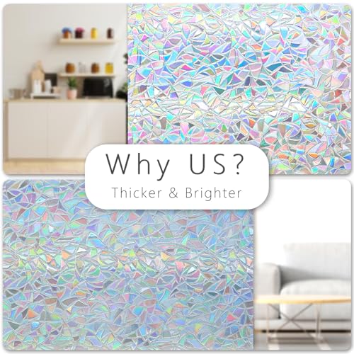 Rainbow Window Privacy Film, Half-Moon Pattern, No Glue, Anti-UV (17.5 x 157.4 Inch) - color: Rainbow, size: 17.5 x 157.4 Inch