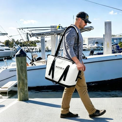 Buffalo Gear Fish Cooler Bag – 24Qt Seamless Insulation Kill Bag, Keeps Ice Cold Up to 36 Hours, Foldable & Waterproof with Rod Attachment Straps & Gear Loops, White - color: White-24QT