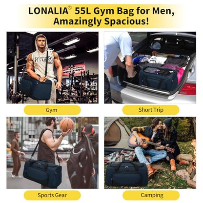 55L Large Sports Duffle Bag for Men, 22 inch, Navy Blue - color: Navy Blue