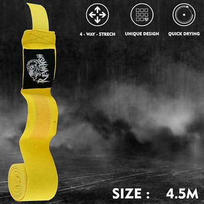 Sports 180-Inch Mexican Style Hand Wraps – Elasticated for Boxing, MMA, Kickboxing, Muay Thai & Martial Arts | Men & Women - color: Yellow