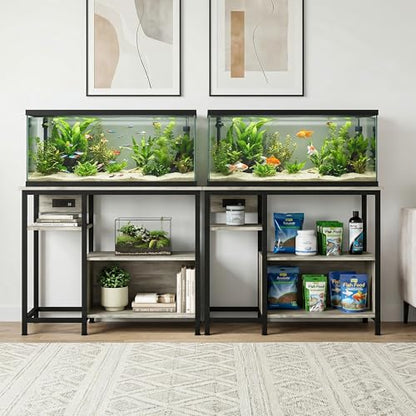 Heavy Duty 40-50 Gallon Aquarium Stand - Metal & Wood, 4-Tier Open Storage Shelves, Drawer, Power Outlets, Sturdy Legs, Supports up to 660LBS, 36.6" x 18.9" x 30.7" - Gray