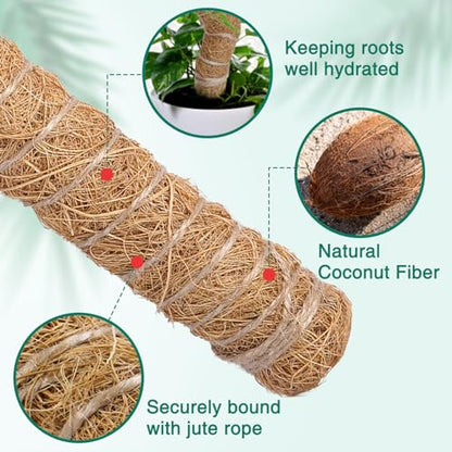 4 Pcs Bendable Moss Pole for Monstera Plant Support，24 Inch Handmade Coir Pole Stick for Climbing Plants Indoor Plant Stakes for Potted Plants to Grow Upwards