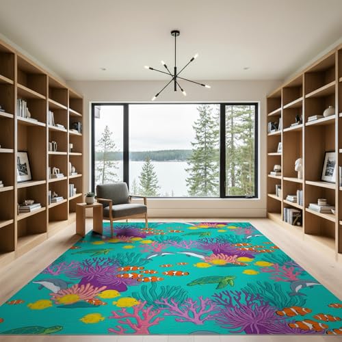 9'x12' Washable Flatwoven Rug, Yellow Graphic Turtle Stain Resistant Massive Carpet Non-Slip Chair-Friendly Mat for Dining Room, Basement, Large Office | Ref:1942919 - color: Blue/Pattern 48, size: 9' x 12' (Rectangular)
