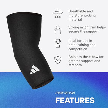 adidas Elbow Support Sleeve - Seamless and Smooth Elbow Support for Training, Competitions, and General Fitness - Ergonomic Design, Nylon Trim - Durable & Breathable - Black (Red Logo), Small - size: Small, style: adidas Elbow Support