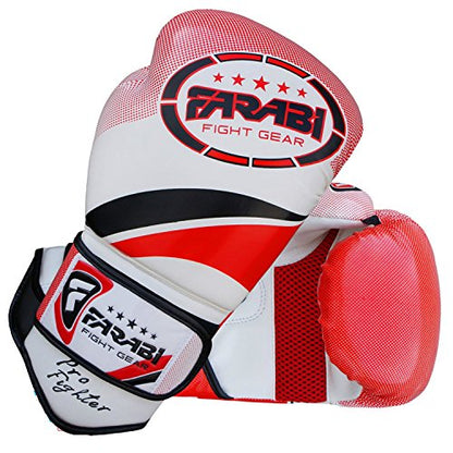 Farabi Pro Fighter Boxing Gloves Sparring Gym Bag Punching Focus Pad Mitts - color: Red, size: 14Oz