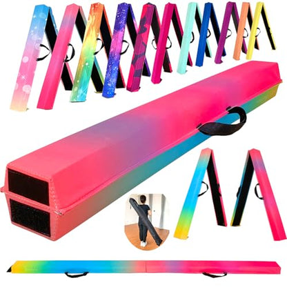 Marfula 6 FT / 8 FT / 9 FT Folding Gymnastics Beam Foam Balance Floor Beam - color: Gradual Rainbow, size: 9 Ft