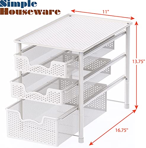 Simple Houseware 3 Tier White Alloy Steel Sliding Basket Organizer Drawer Cabinet