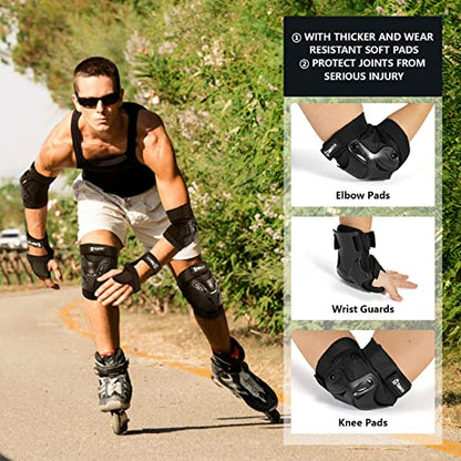 Tanden Skating Protective Gear Knee and Elbow Pads Wrist Guards for Roller Skating Skateboarding, Skate Pads Adult Knee Pads - color: Black, size: Adult (14+ years)