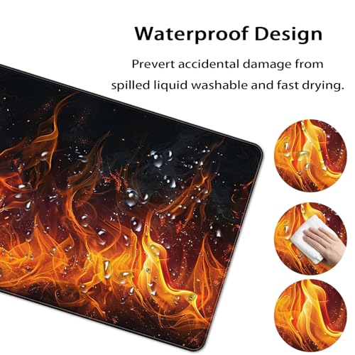 35.4 x 15.7 in, XXL Large Mouse Pad for Desk, Extended Keyboard Mouse Mat for Computer Office, Big Mousepad with Stitched Edges, Gaming Pc-Flame on Black - color: Flame on Black