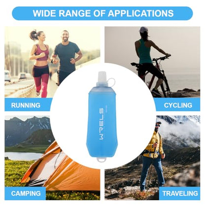 WRELS 200ml/350ml/500ml Collapsible Soft Flask,BPA Free Folding Soft Water Bottle with Hanging Ring,Lightweight TPU Hydration Flask for Running Marathon Cycling Hiking - color: Blue-200ml*1