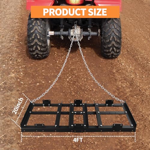 Drag Harrow Driveway, 4FT Lawn Leveling Rake with Heavy Duty Chain Power Rake, for ATV, UTV, Tractor, Mower and Landscape Maintenance for Gravel Driveways and Beyond