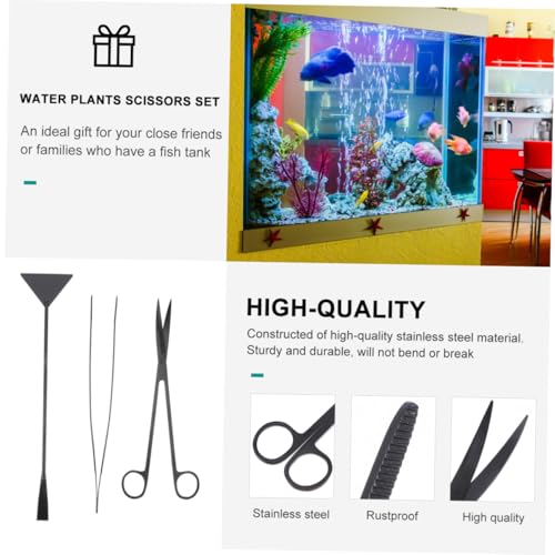 BESPORTBLE 3pcs Aquarium Cleaning Tool Fish Tank Maintenance Ergonomic Water Plant Tweezers and Scissors Kit for Trimming and Decorating Aquarium Plants