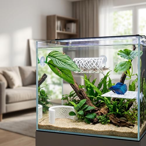 5PCS Betta Hammock, Betta Fish Tank Accessories and Betta Fish Hammock, 3D Printed Floating Betta Bed with Feeding Ring, Beta Fish Tank Decor and Shrimp Hides for Aquarium