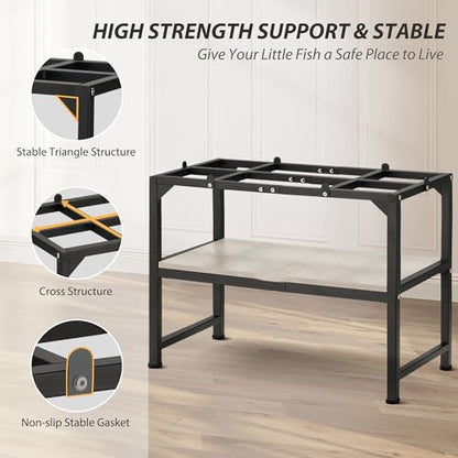 10-20 Gallon Fish Tank Stand, Metal Aquarium Stand with Adjustable Non-Slip Foot and Wooden Shelf, Reptile Tank Stand Easy to Assemble for Home Office, Firm and Steady(Tank not Included) - color: BLACK-02