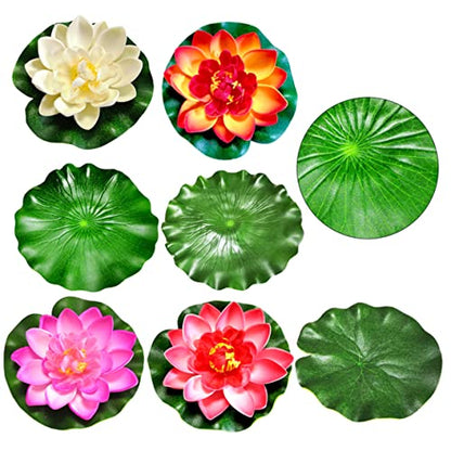 Cabilock 2sets Realistic Water Lily and Lotus Decorations for Pool and Garden Includes Artificial Lily Pads and Leaves for Stunning Aquatic Displays