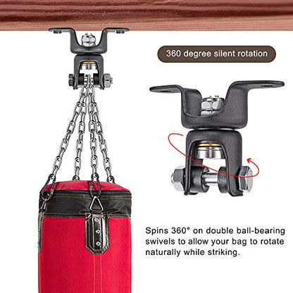 BeneLabel Heavy Bag Ceiling Mount with Spring & Chains 360° Rotation Punching Bag Ceiling Hanger with Bearings Boxing Bags Holder Hardware with 2 Wood Screws and 2 Expansion Screws - color: Hanger with Silver Chain (800 LBs Capacity)