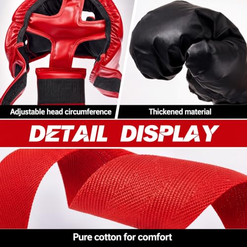 Kanayu 14 Pcs Boxing Gloves and Headgear Set for Beginners Youth 16 Ounce Boxing Gloves Headgear Helmet Hand Wraps Mouth Guards Equipment for Beginners Training Equipment Gifts - color: Black, Red