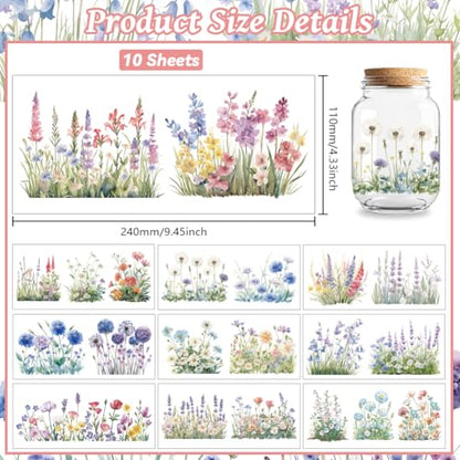 UV DTF Cup Wraps Transfer Stickers Flower Cluster Pattern, 10 Sheets Waterproof Custom Vinyl Transfer Sticker 16oz Coffee Glass Cup Tumbler Bottle Mug Decals for Men Women - style: Flower cluster