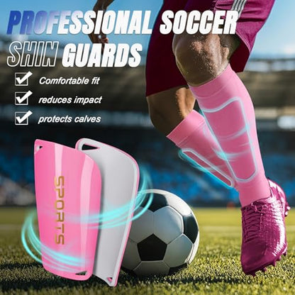 XZQTIVE Soccer Shin Guards with Shin Sleeves and Soccer Socks, Football Shin Pads Set for Kids Youth and Adult - color: light pink, size: L(Youth/Adult)