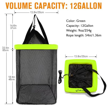 12 Gallon Floating Fish Basket for Live Caught Fish Live Bait Bucket Square Kayak Fishing Net for Fishing Live Well High-Floating for Baitfish Storage Cage Minnow Bucket Orange Green