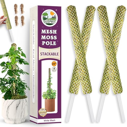 4 Pack 22" White Stackable Mesh Moss Pole for Plants – Extendable Up to 71", Natural Forest Moss Pole Monstera Plant Support, Moss Stick for Climbing Plants, Indoor Plant Stakes Accessories - color: 4pcs White