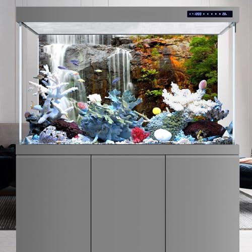 AWERT 48x20 inches Waterfall Terrarium Background Tropical Aquarium Background Mountain Lake Reptile Habitat Background Durable Polyester Background - size: 48x20in/120x50cm