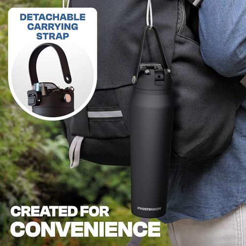 Frost Buddy 24oz Insulated Water Bottle - Straw & Chug Lid - Leak-Proof - color: Black, size: 24 Ounces