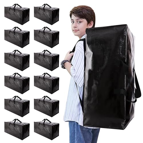 Heavy Duty Moving Bags with Backpack Straps and Strong Handles, Alternative to Moving Boxes and Storage Totes for Dorm Room Essentials, 12 Pack, Black - color: Black, size: 93 L - 12 pcs - Backpack
