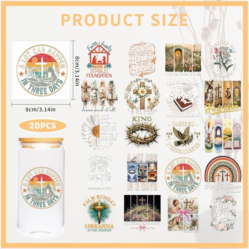 UV DTF Transfers Sticker - 20 Sheet Inspirational Bible UV DTF Cup Wrap, Christian Scripture Stickers for Glass, Religious Faith Decals, DIY Crafts for Prayer Groups Believers - color: Multi616