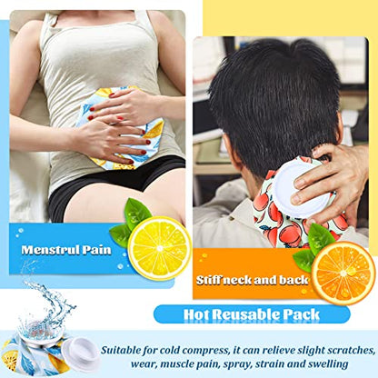 Honoson 4 Pack Reusable Ice Bags Hot Cold Bag Leakproof,Cartoon Fruit Style | Reusable Ice Pack, Ice Bags Hot Water Bag,Screw Cap No-Leak Elastic Breathable for Sports & Home Use,Wide Opening Easy Fill - style: Cartoon Fruit Style