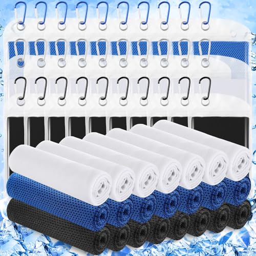 Hosuly 30 Pack Cooling Towels Bulk Microfiber Breathable, Classic | 40"x12" Ice Cold Neck Towel, Soft Chilly Rags for Gym Yoga Running Sports, Instant Cooling Relief for Fitness Camping Outdoor - color: Classic