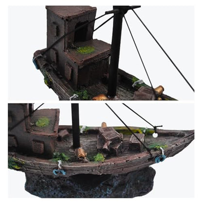 Aquarium Shipwreck Decor Fish Tank Sunken Ship Ornament Pirate Shipwreck Decoration Resin Sunken Boat Betta Fish Sunken Ships Accessories for Freshwater Saltwater Tanks, Dark Brown - style: Sunken ship (A)