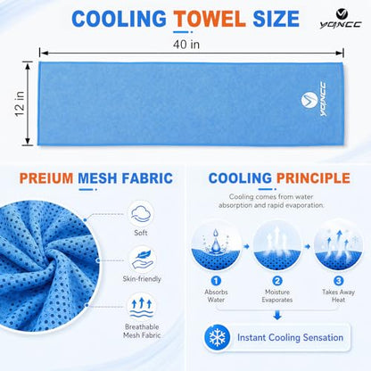 YQXCC 4 Pack Cooling Towels, 40"x12", Ice Cool Towels for Neck & Face | Soft Breathable Microfiber, Instant Cooling Neck Wraps for Yoga, Golf, Gym, Running, Hiking, Camping & Hot Weather Activities - color: Light Gray, Light Blue, Green, Rose Red