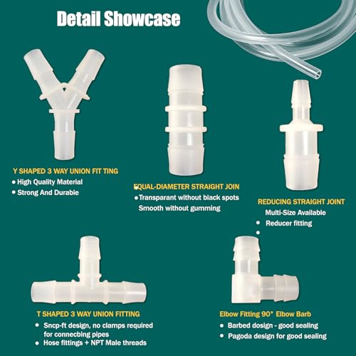 67Pcs Hose Barb Fittings Assortment - 21 Sizes with 90° Elbow, Y/T 3-Way, Equal & Reducing Straight Connectors, Plastic Pipe Repair Kit for Aquarium, Water, Fuel & Air Lines
