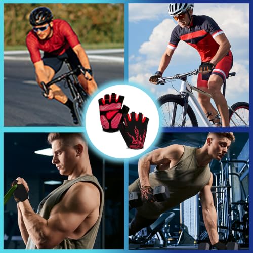 MOREOK Cycling Gloves Bike Bicycle Gloves, Half Finger 5MM Gel Anti-Slip - color: Red, size: Large