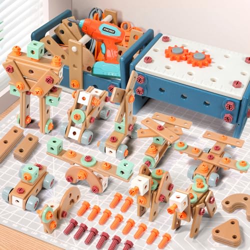 Kids Tool Set with Drill,120Pcs Toddler Tool Set with ToolBench,Montessori Toy for 2+Year Old,Educational STEM Construction Toys for Ages 2-4,Pretend Play Toddler Toys 3-5 Year Old Birthday Gift - color: Orange