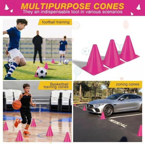 36pcs Cones 7 Inch Soccer Cones and Plastic Traffic Cones, Durable Cones for Sports Training, Ideal for Soccer, Basketball, Football, Skating, and Agility Drills Practice - color: pink
