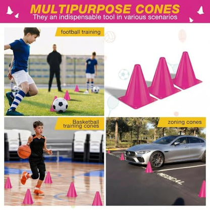 36pcs Cones 7 Inch Soccer Cones and Plastic Traffic Cones, Durable Cones for Sports Training, Ideal for Soccer, Basketball, Football, Skating, and Agility Drills Practice - color: pink