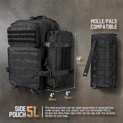 WYNEX Large Molle Pouch, Side Admin Sustainment Pouch for Tactical Backpack | Molle Attachments Bag, Vertical Pack for Military Assault Backpack Army Rucksack, with Shoulder Strap for Use as Sling Bag - color: Black (upgraded)