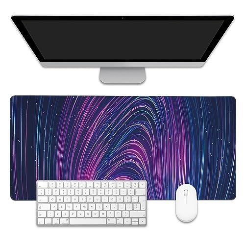 Futuristic Neon Swirl Lines Large Gaming Mouse Pad,Waterproof Desk Mat for Desktop,Non-Slip Rubber Base Mousepad with Stitched Edges for Laptop Office and Home 35.4X15.7 Inch - color: Futuristic Neon Swirl Lines