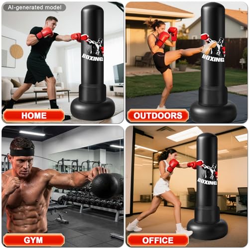70" Punching Bag for Adults,Boxing Bag with Gloves and Pump(Black)